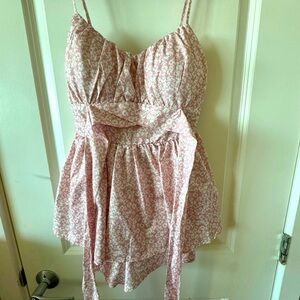 Floral Pink Sleeveless Romper Dress with built in bra pad